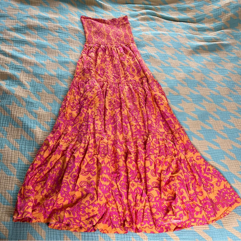 Abel the Label  Medium, Orange and Pink Floral Maxi Strapless Dress